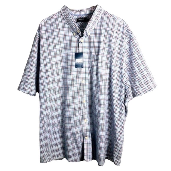 MAINE NWT Classics Blue Red Plaid Short Sleeve Button Up Shirt size 3XL - Picture 1 of 9